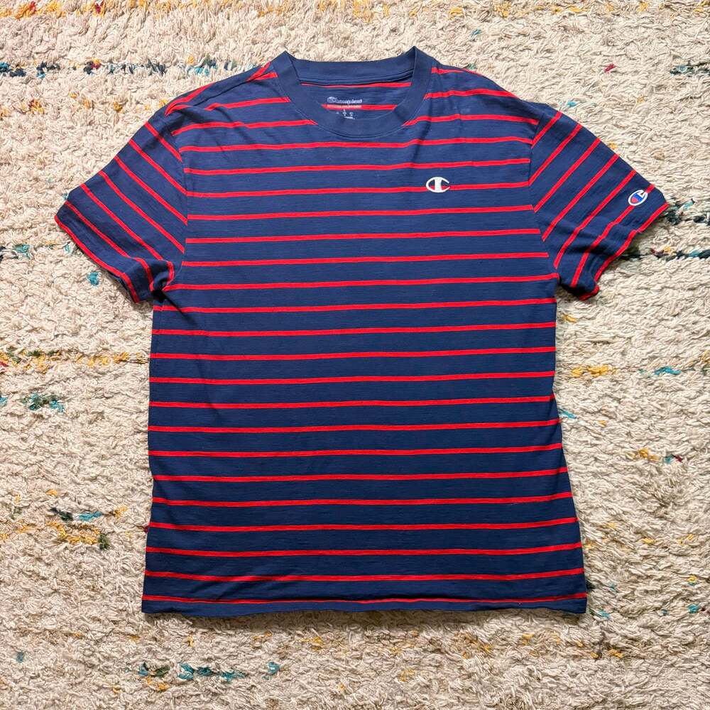 Champion Vintage Men's Striped T-Shirt, Navy Blue & Red, Large